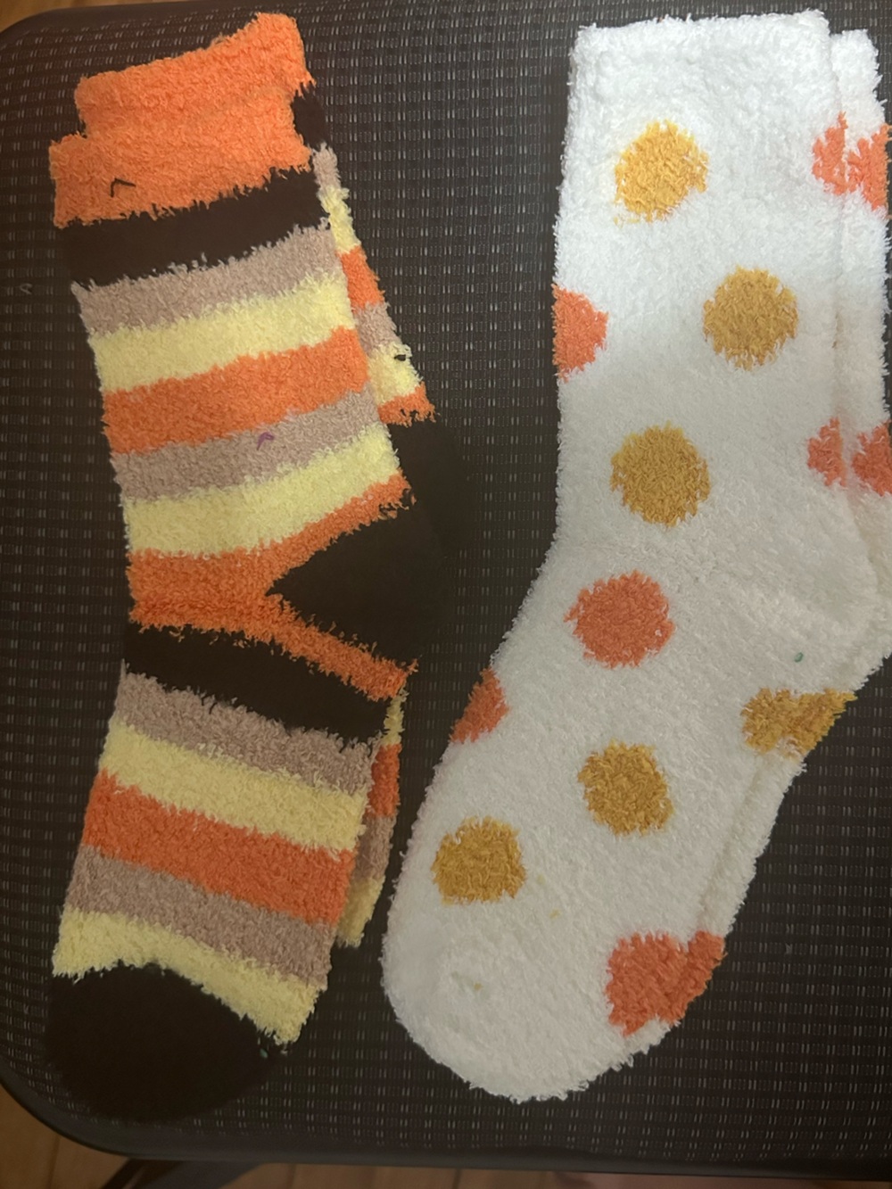Cozy Fuzzy Socks - Orange & White Polka and Striped Pair